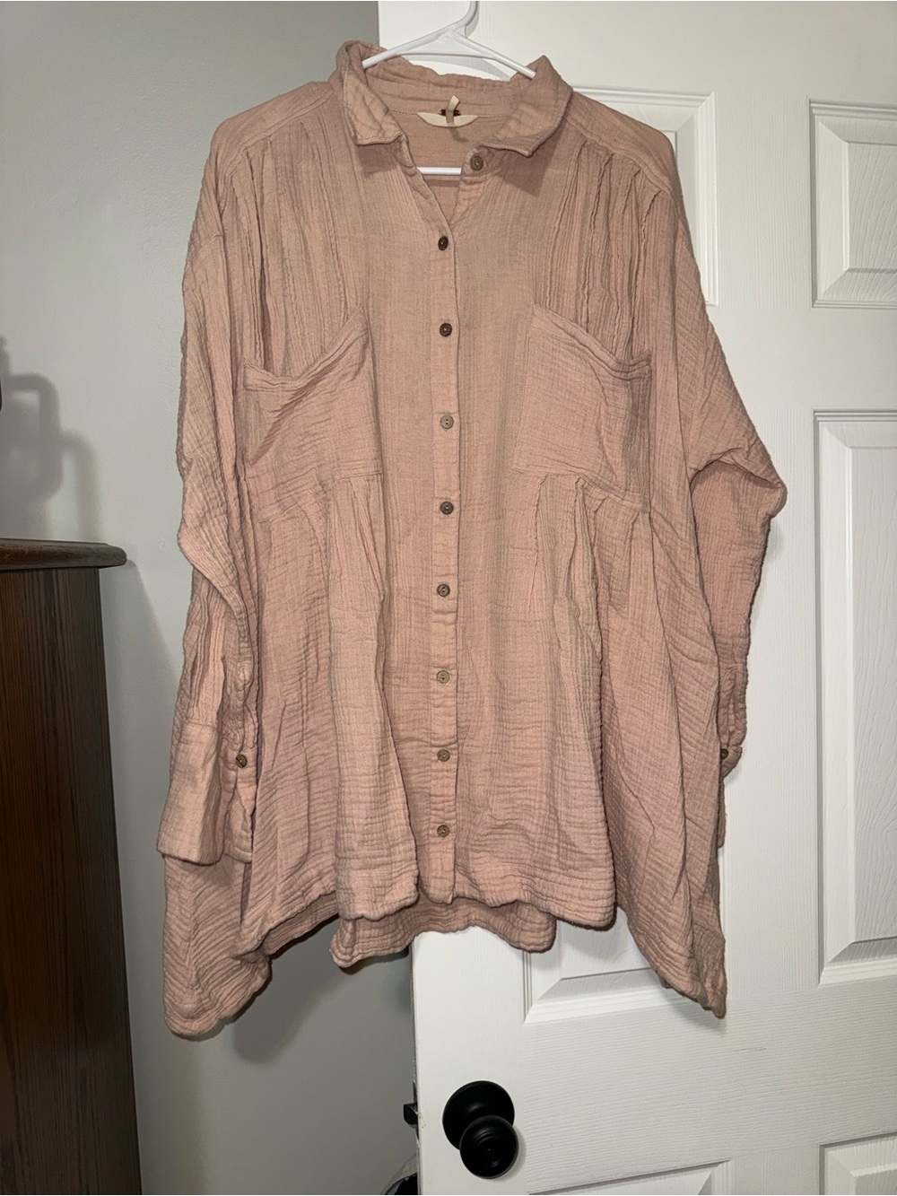 Free People Oversized Button-Down Mini Dress/Tunic in Blush
